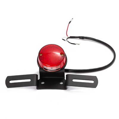 Round Rear Red Stop Tail Light Motorcycle Universal License Plate Holder Black