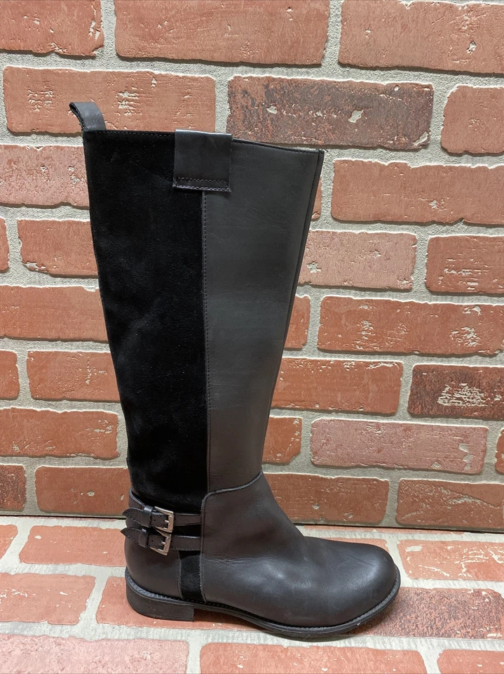 Botas CALL IT SPRING de cuero/gamuza negras con cremallera lateral a media pantorrilla para mujer talla 8,5 Foto 3 de 4