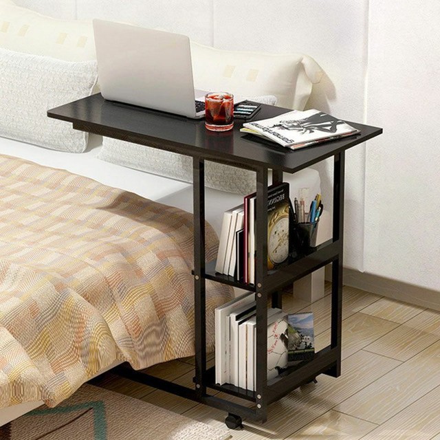 Computer Desks On Wheels Tower Rolling Mobile Brown Storage Shelf