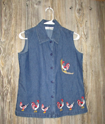 New Direction NWT Sz Small Rooster Sleeveless Button Up Tank Top Cottage Core