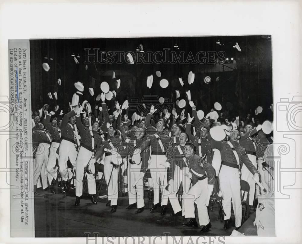 1961 Press Photo Military Academy Graduates Throw Hats in Air