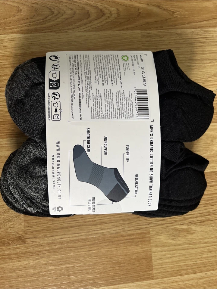 10 X Calcetines Entrenadores Penguin Hombres Premium No Show en Negro Reino Unido Talla 6-8 Algodón Foto 2 de 4