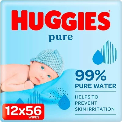BRANDED Huggies Pure Baby Wipes 12 Packs 672 Wipes Total Natural Wet Wipes for Sensitive