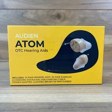Audien Atom OTC Hearing Aid Rechargeable Premium Comfort Design w/ Charger Case