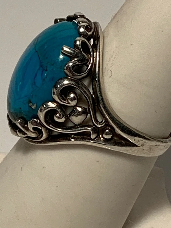 Kabana, Plata de Ley 925, Impresionante Enorme Anillo Turquesa Azul Talla 7.5 * Foto 2 de 4