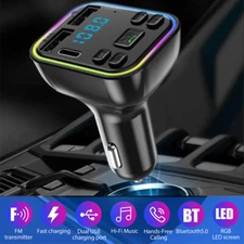 Bluetooth 5.0 Car Wireless FM Transmitter Adapter USB PD Charger AUX Hands-Free