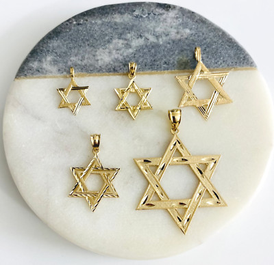 Massiver 14K Gelbgold Davidstern Anhänger - Jüdischer Stern Glücksbringer - PT1503