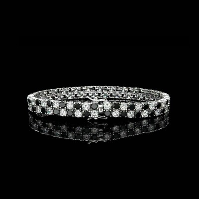 #ad #ad 12 Ct. White amp; Black Diamond Tennis Bracelet 925 Sterling Silver With Certified $499.50