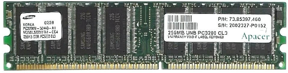 Apacer PC3200 (400MHz) - DDR Memory RAM - 256Mb - 184 PIN - 73.85397.460 - Image 3 of 4