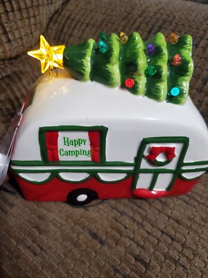 Mr Christmas Camper LED Decor With Christmas Tree Lights Ceramic Rare HTF