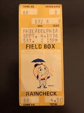 9/4/76 Mets v. Phillies Ticket Stub - Schmidt's 33rd HR & Kingman's 33rd HR