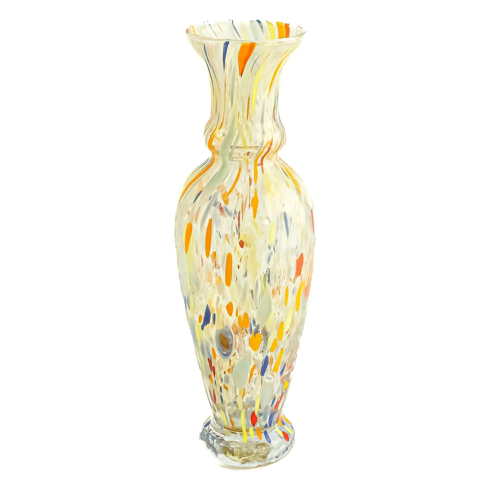 Murano Glasvase Gelb Blau Orange Weiß Handgefertigt Millefiori 21cm Hoch - Bild 4 von 4