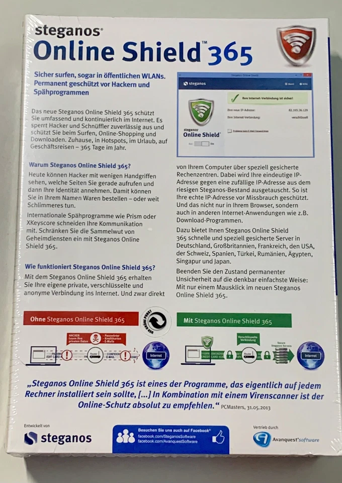 Steganos Avanquest Online Shield 365 BRAND NEW SEALED NEU GERMAN 1 YEAR LICENSE - Image 2 of 2