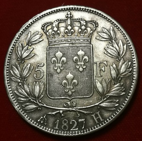 RARE QUALITEE **** 5 FRANCS Charles X 1827 H La Rochelle SUP **** 418K mint - Imagen 2 de 2