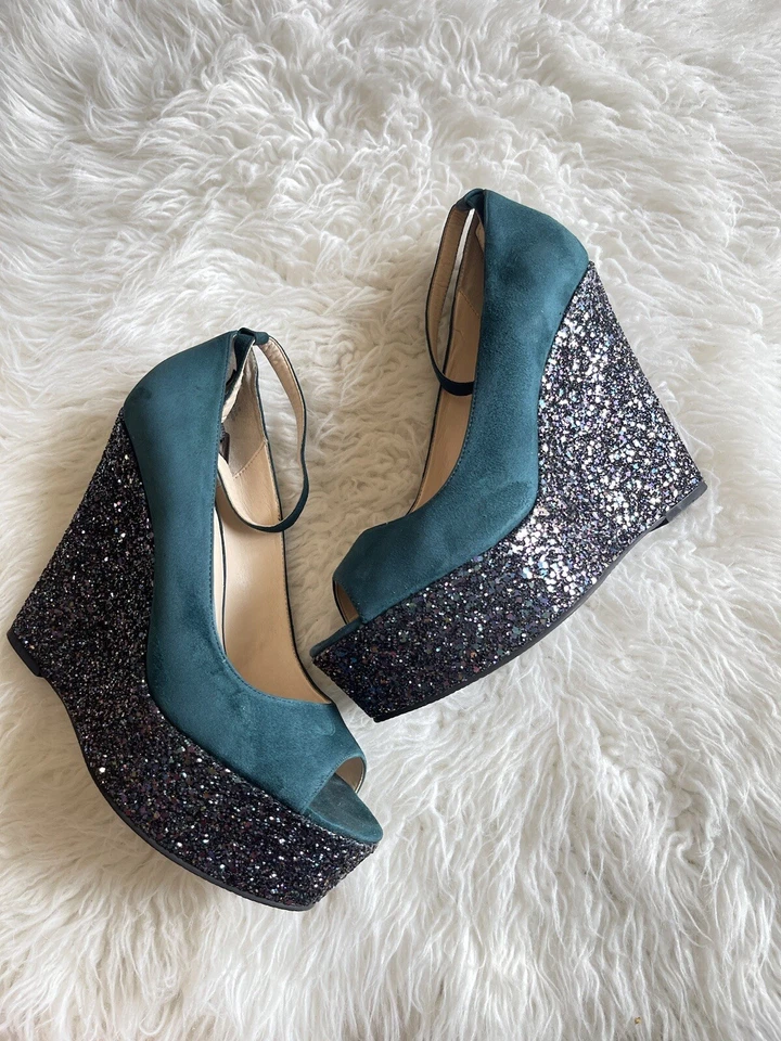 Zapatos de cuña Boutique 9 para mujer talla 10 plataforma brillante tacones peep toe Foto 3 de 4