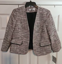 Kasper Womens Open Front Long Sleeve Blazer Jacket Lined 12P  Multicolor NWT