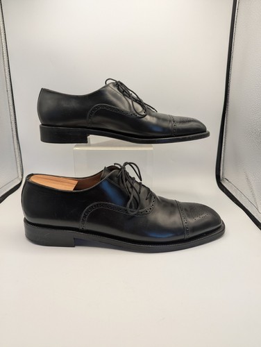 Mens Dress Shoes Oxfords Salvatore Ferragamo Cap Toe Medallion Black Leather 12D - Picture 4 of 13