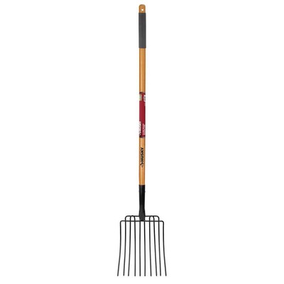 Husky Garden Fork 10-Tine+Hardwood Handle+Heavy-Duty Tempered Carbon Steel Head