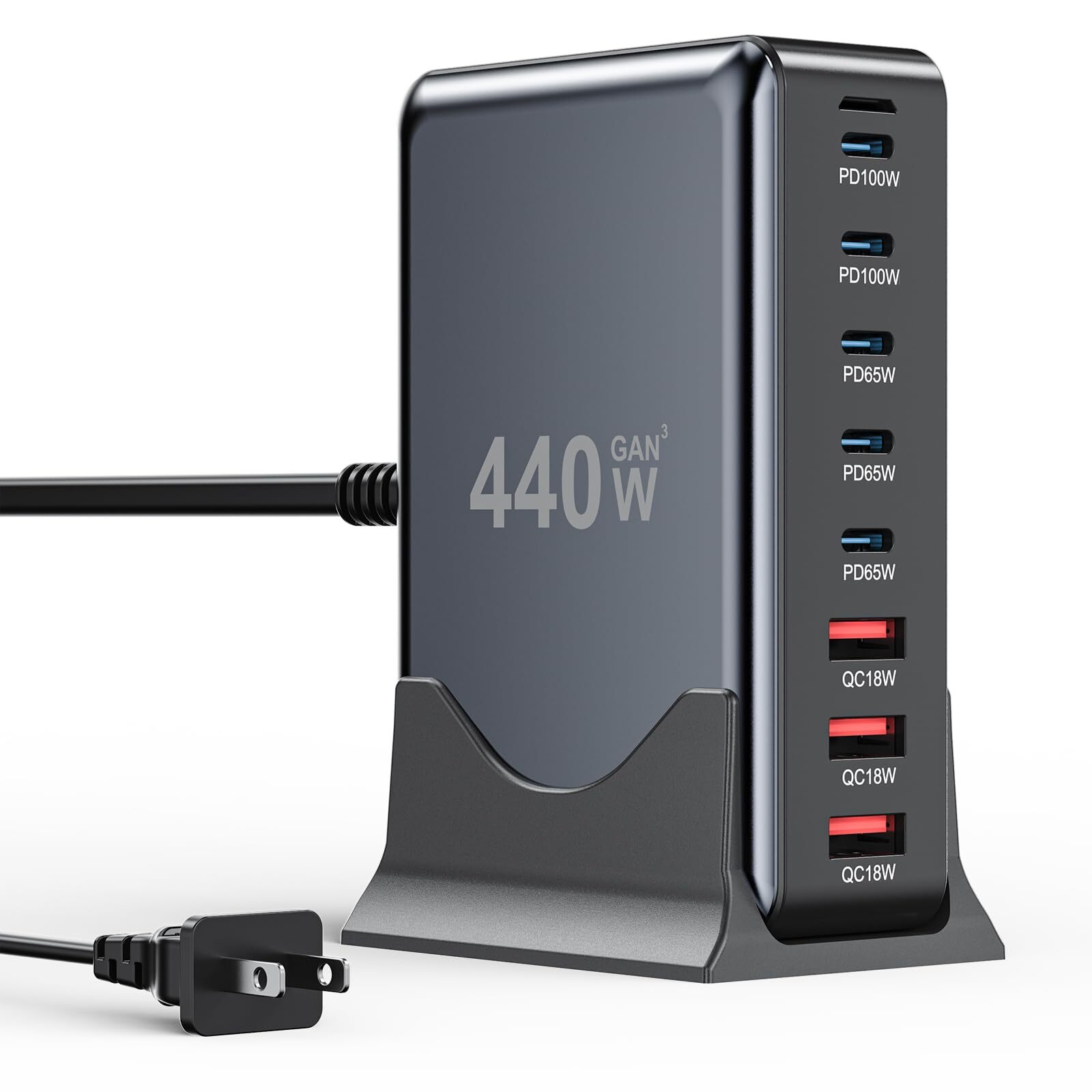 440W USB C GaN III Fast Charging Station with 8 Ports