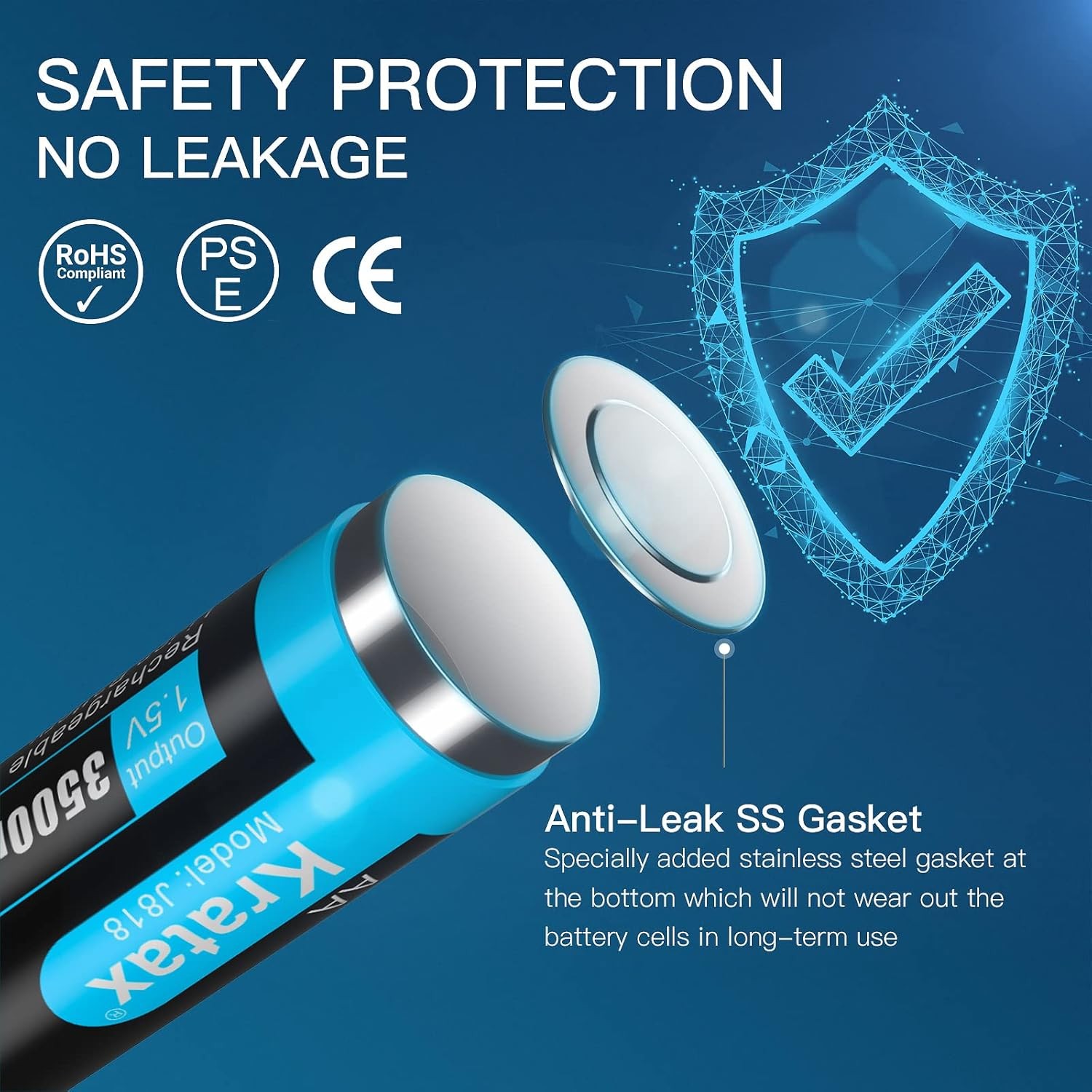 Kratax 1.5V Lithium AA Rechargeable Batteries 3500mWh with 8 Solt LCD Charger