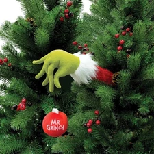 Christmas Grinch Hand Ornament Tree Decoration Funny Santa Arm with Bauble Xmas