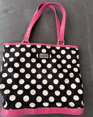 Lulu By Lulu Guinnes Purse Creamy White w Black Poka Dots w Pink trim