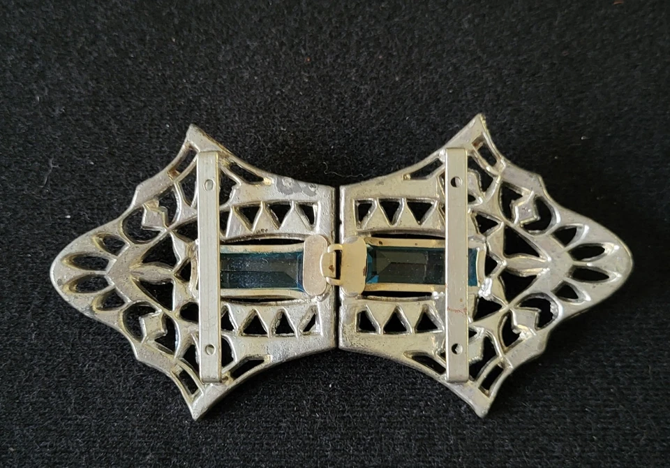 VINTAGE EDWARDIAN SILVERTONE AQUAMARINES? AND RHINESTONES BELT BUCKLE - Image 4 of 4