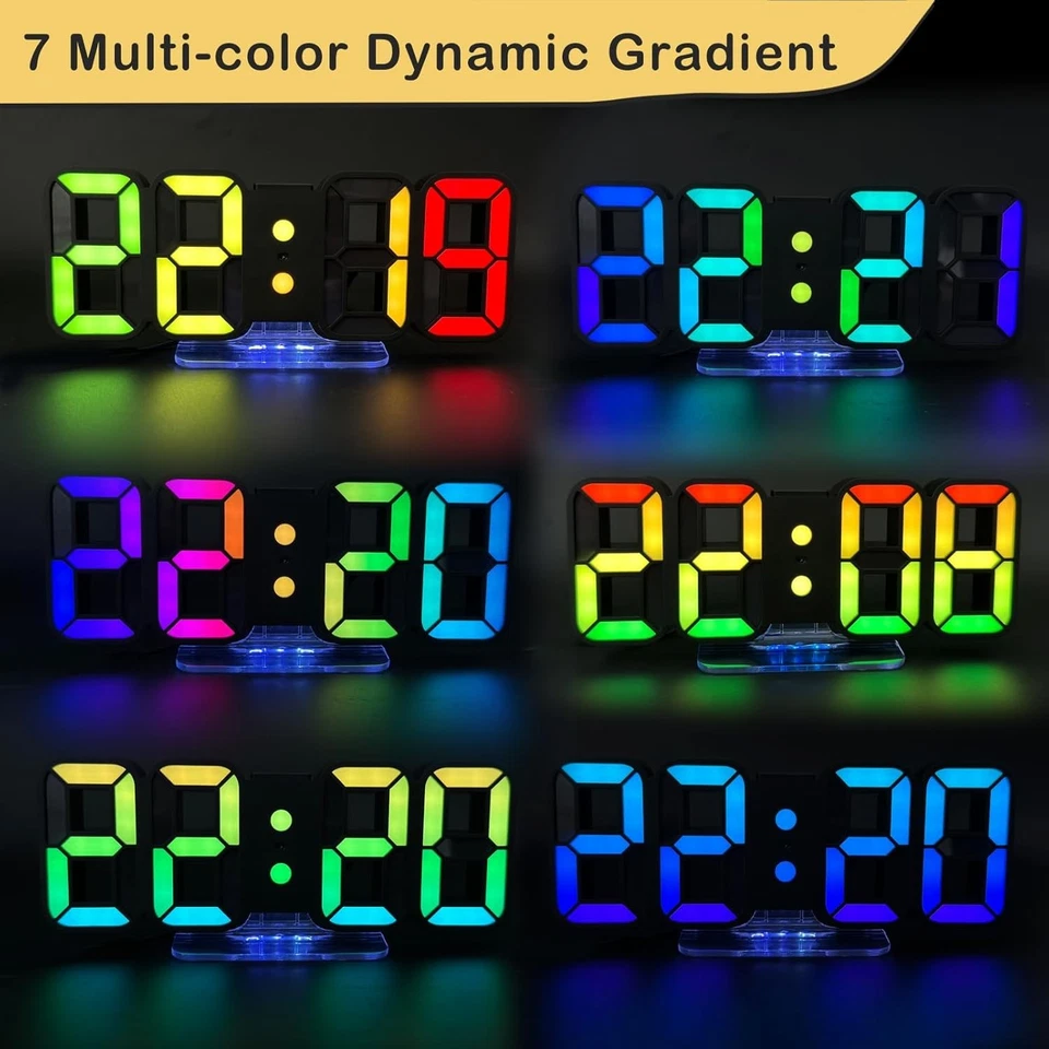 3D LED Digitalwecker Tischuhr Wanduhr Digital Uhr 14 RGB Farbwechsel 12/24 Std - Bild 4 von 4