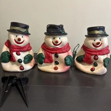 Lot Of 3 Vintage Rubber Light-Up Dancing Blow Mold Snowman 10" Tall