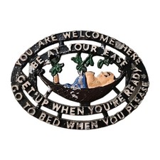 Vtg Trivet GUEST You Are Welcome Here/Be At Your Ease Cast Iron Sign 50s/60s