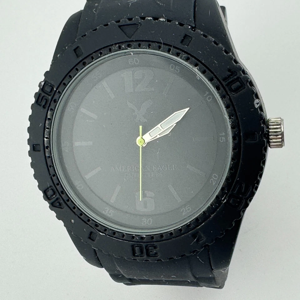 American Eagle Quartz Watch Men 50mm Black Analog Fixed Bezel Rubber New Battery - Image 2 of 4
