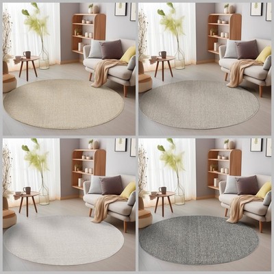 Runder Wohnzimmer Teppich Melierter Schlingenteppich Einfarbig Cut-Loop Design