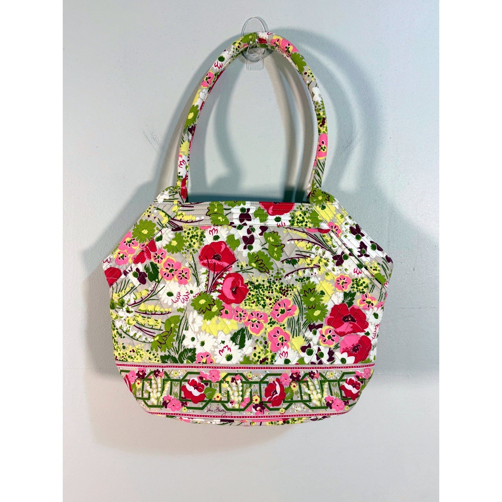 Vera Bradley Make Me Blush Quilted Cotton Shoulder Bag Tote Pink Green Grey