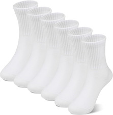 Kids Athletic Socks, 6 Pairs Boys Girls White Cotton Crew Sock  Running School