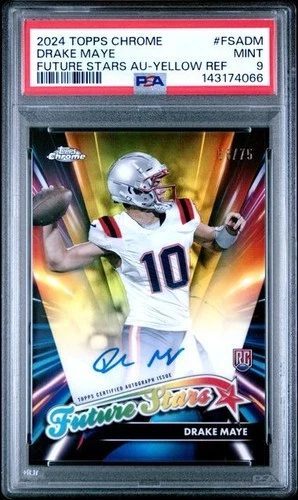 2024 Topps Chrome Drake Maye Auto 58/75 Future Stars YELLOW Rookie RC PSA 9