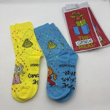 2025 McDonalds Grinch Happy Meal Socks Christmas Blue And Yellow 2 Pairs  New 