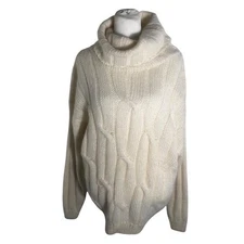Vintage P.S.E. Off white mohair/acrylic turtleneck sweater heavyweight Sz Large