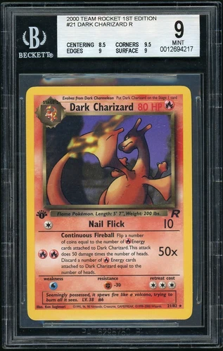 2000 Team Rocket 1st Ed #21 Dark Charizard R BGS 9