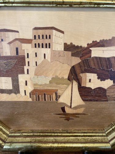 Inlaid Wood Marquetry Wall Art Sailboat City Scene Mayflower Sorrento Italy - Picture 4 of 10