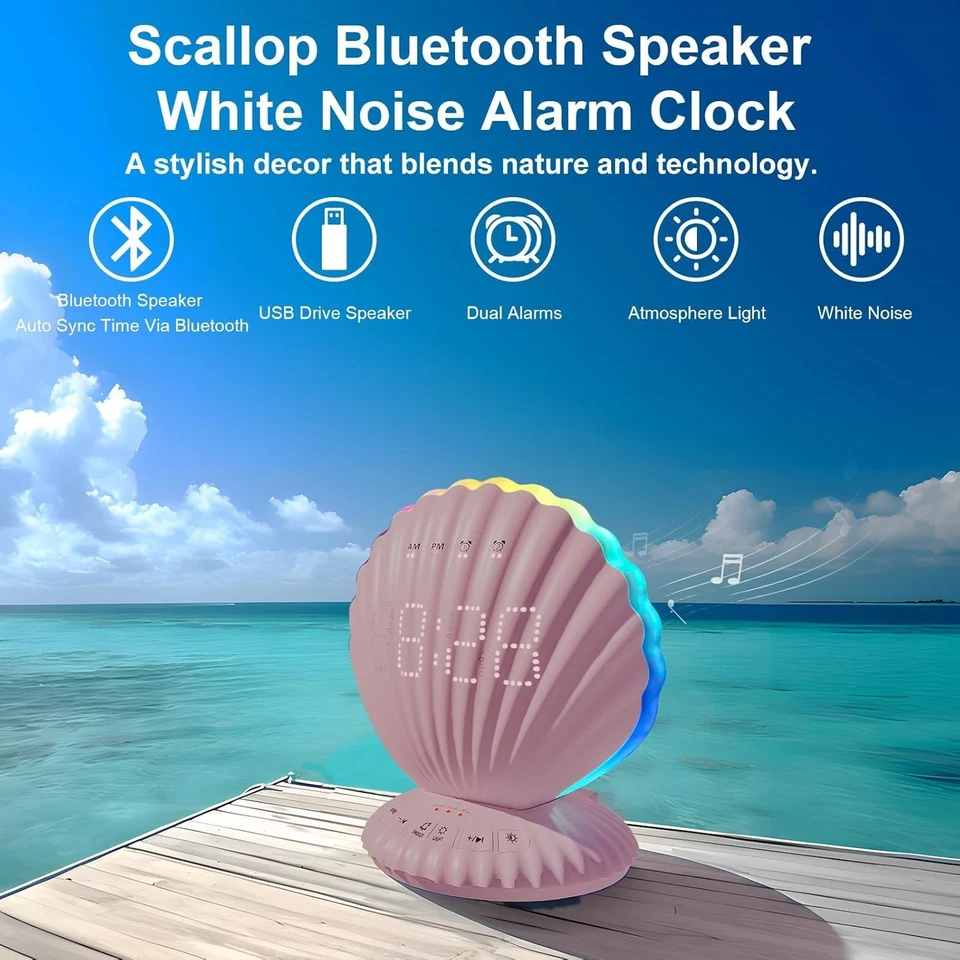 Alarm Clock Bluetooth Speaker White Noise Night Light RGB Bedroom Decor - Image 4 of 4