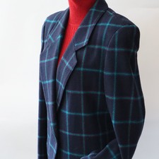Vtg Miss Pendleton Wool Jacket Blazer Blue, Turquoise, Pink Plaid Sz 14 USA