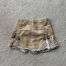 GYMBOREE SKORT, GIRLS 3, COTTON CORD, FLORAL TRIM, RUFFLE HEM, ELASTIC BACKWAIST