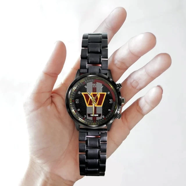 Custom Black Stainless Steel Watch – Washington Commanders Inspired Fan Edition