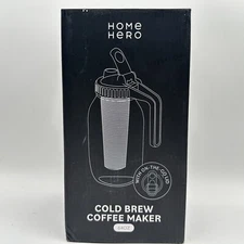 Home Hero Cold Brew Coffee Maker Heavy Duty Glass 64 oz / 2 quart, Black, 2 Lids