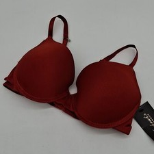 Frederick's of Hollywood Bra Women 34C Diana Push-Up Plunge Underwire Red Orange