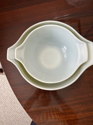 Set ciotole di miscelazione vintage Pyrex VERDE VERDE avocado Cenerentola nido #443 #444 - Foto 9 di 10