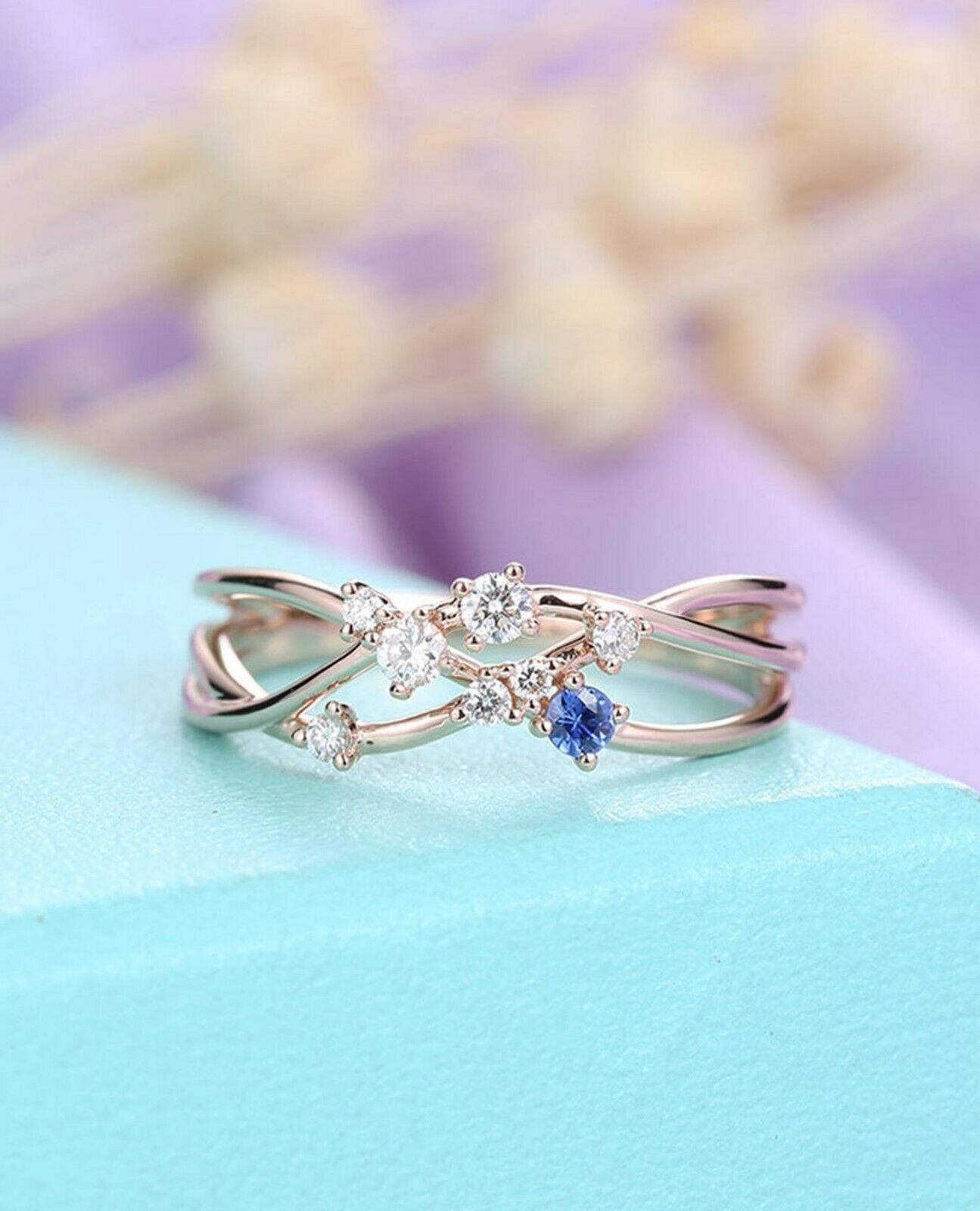 2.2ct Lab-Created Moissanite Engagement Ring Open Petite Cluster 14k Gold Plated