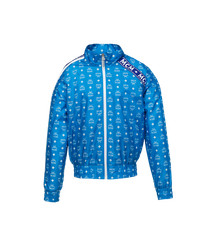 $875 Mcm Women's Blue Nylon Bomber Jacket W/white Logo Print It 38 Mfj9smm06hi
