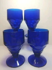 4 MCM Colbalt Blue Footed Georgian Honeycomb Glasses Viking Ice Tea Water 5.5"