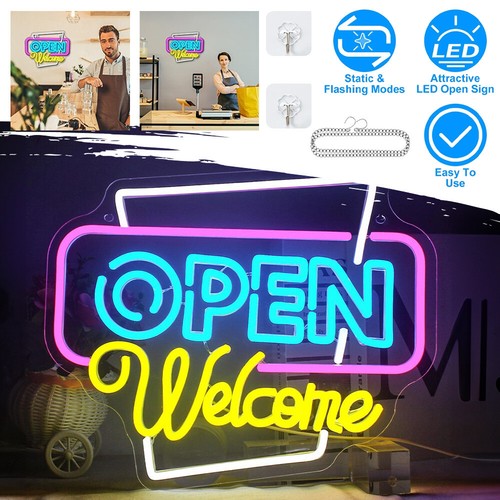 Open Welcome Neon Schild Open Neon Sign Bunte Offene Leuchtreklamen Buchstabe - Bild 4 von 19